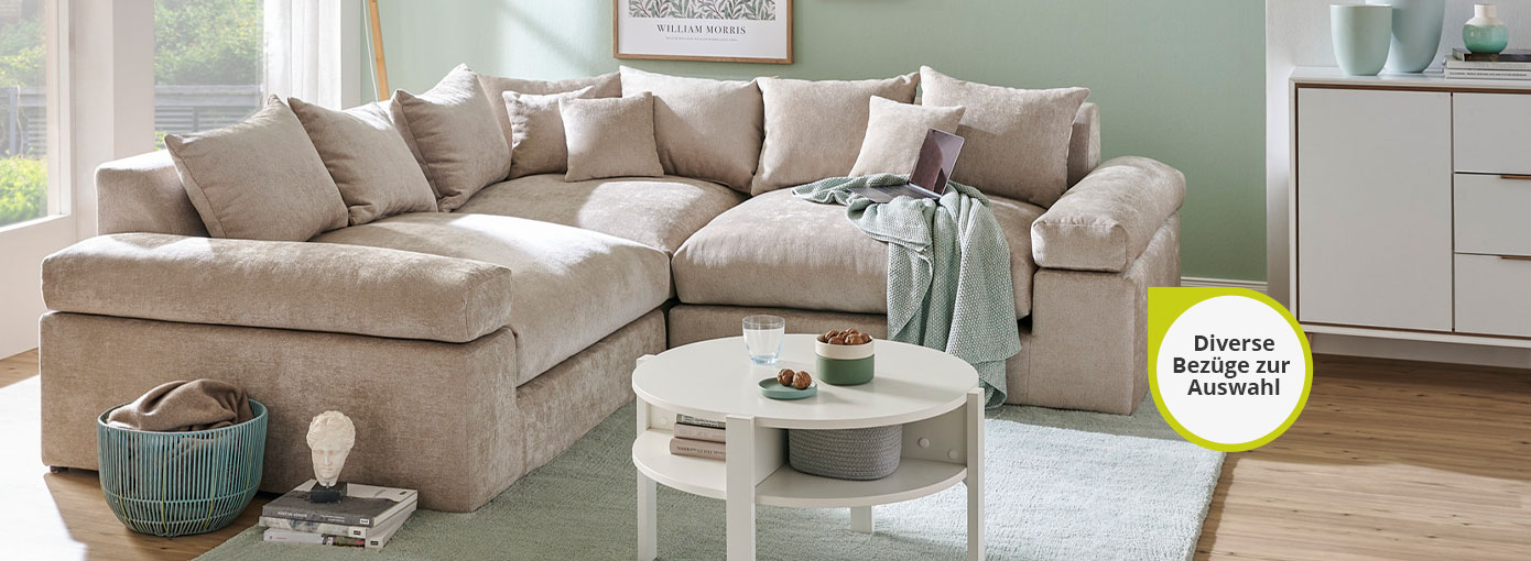 Ecksofa mit Webstoff Beige, Info: Diverse Bezüge zur Auswahl