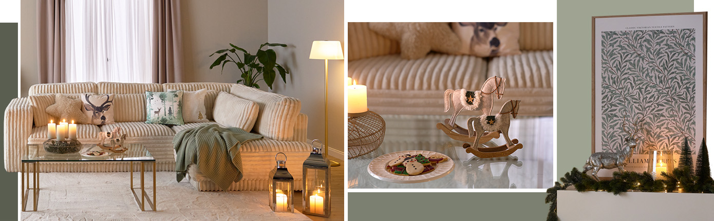 Schlichte und natürliche Weihnachtsdeko in Hellgrau und Mintgrün