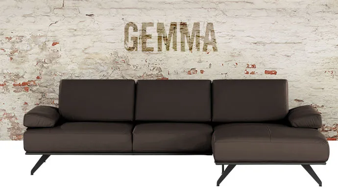 Gemma, schwarzes Ecksofa mit schwarzen, schrägen Füßen