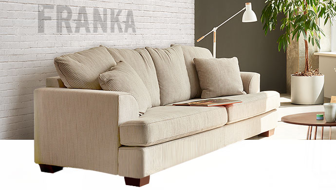 Franka, beiges Cordsofa mit Holzfüßen