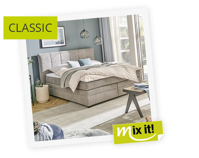 smart Boxbett Classic - aus dem mix it! Programm, hellgrauer Bezug, Kopfteil in quadratischer Steppung
