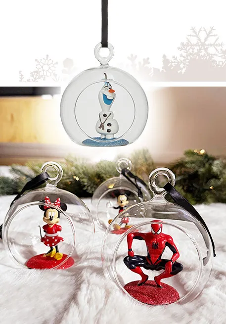 Große Glas-Weihnachtskugeln mit Olaf, Spiderman, Minnie und Mickey Mousse