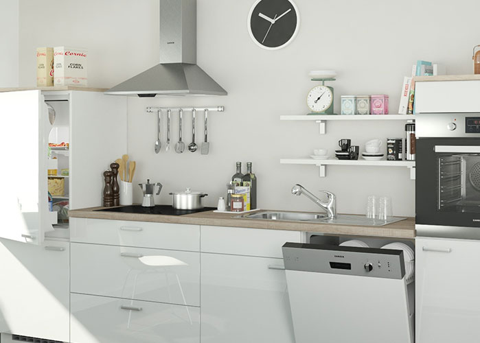 Küche L-Küchenzeile Eckküche Landhaus grau weiß rustikal individuell stellbar 