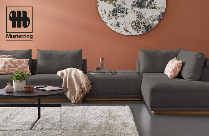 Musterring. Graues Sofa im Wohnzimmer