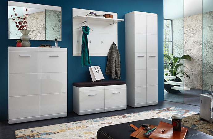 Puristische Flurmöbel, Weiß Hochglanz