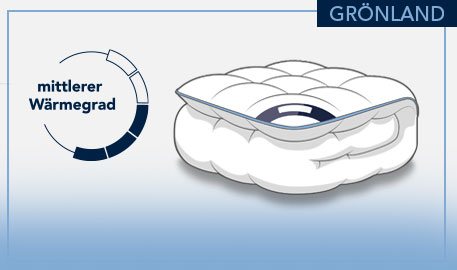 Grönland Ganzjahresdecke, mittlerer Wärmegrad, Zeichnung einer Ganzjahresdecke vor hellgrauem Hintergrund und hellblauen Akzenten