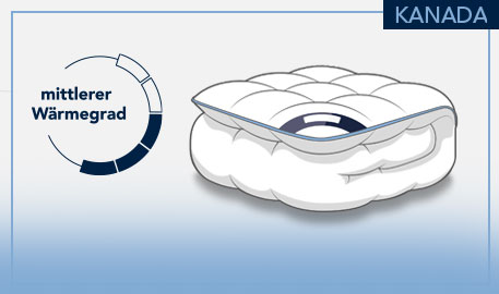 Kanada Ganzjahresdecke, mittlerer Wärmegrad, Zeichnung einer Ganzjahresdecke vor hellgrauem Hintergrund und hellblauen Akzenten