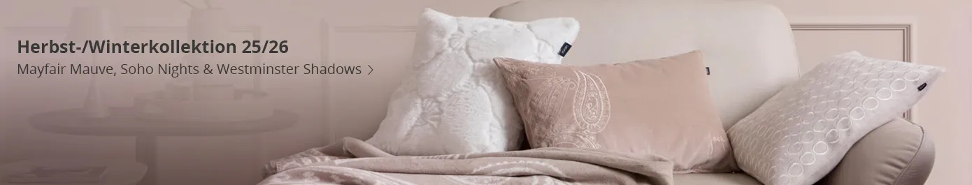 Herbst-/Winterkollektion 25/26 - JOOP! Mayfair Mauve, Soho Nights & Westminster Shadows / Kissen und Decken mit Paisley-Muster
