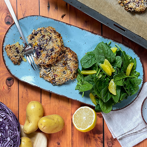 Rotkohl-Kartoffel-Bratlinge
