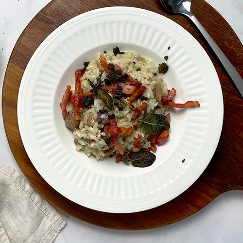 Maronen-Risotto mit Speck & Salbei