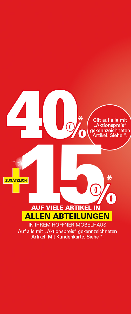 Aktuelle Kampagne: 40% Rabatt auf Möbel, Küchen und im Fachmarkt, Gilt auf alle mit "Aktion" gekennzeichneten Artikel - Siehe *. Siegel: Deutsches Institut für Service-Qualität: 1. Platz Preis/Leistung in der Kategorie Möbelhäuser 2025, Nr.1 beim Preis