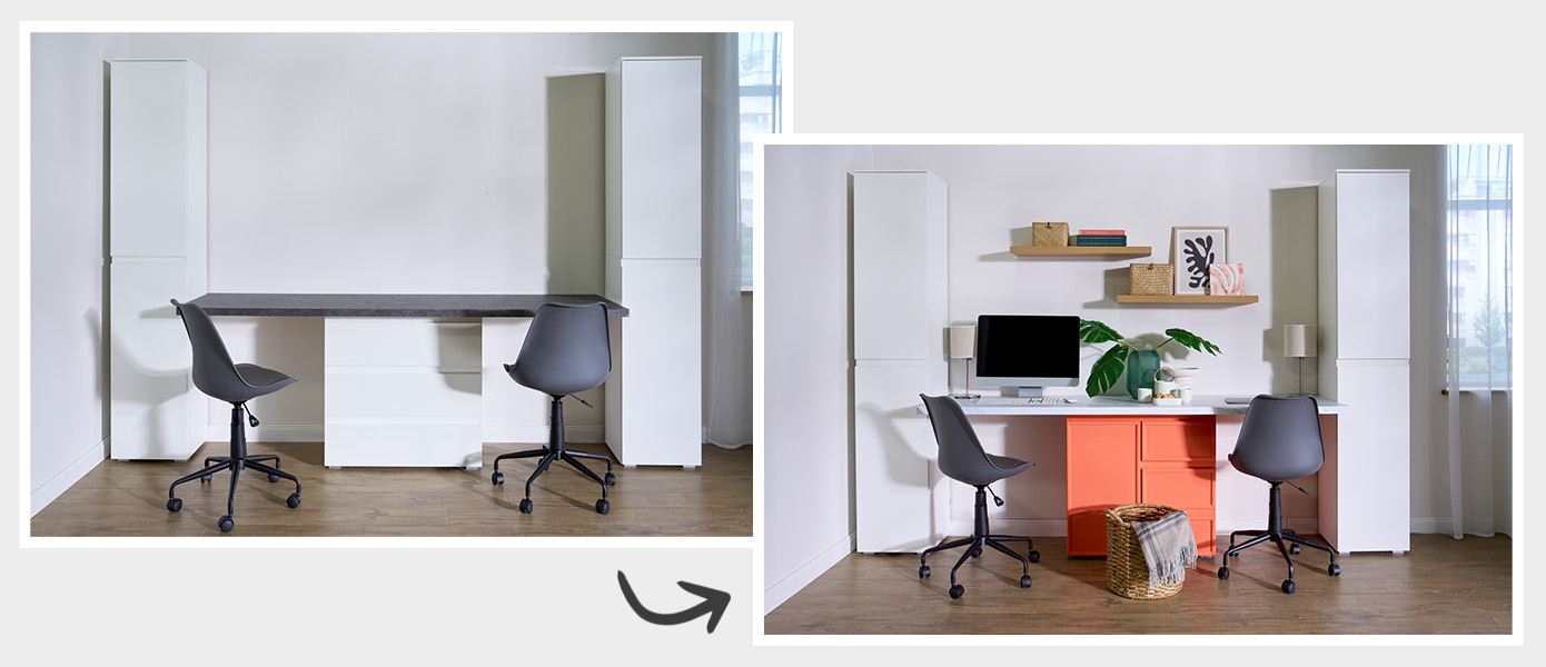 Arbeitsecke vorher nachher Vergleich