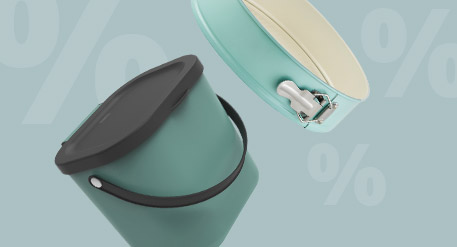 Mülleimer, Backform und Prozentzeichen