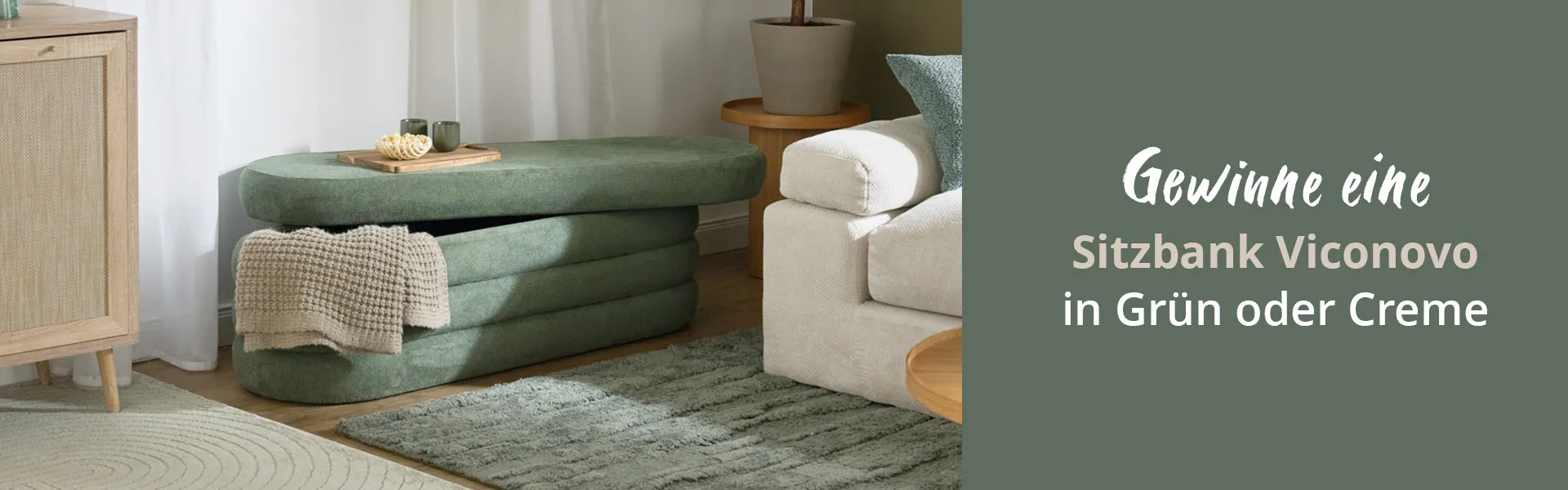 Gewinne eine Sitzbank Viconovo in Grün oder Creme