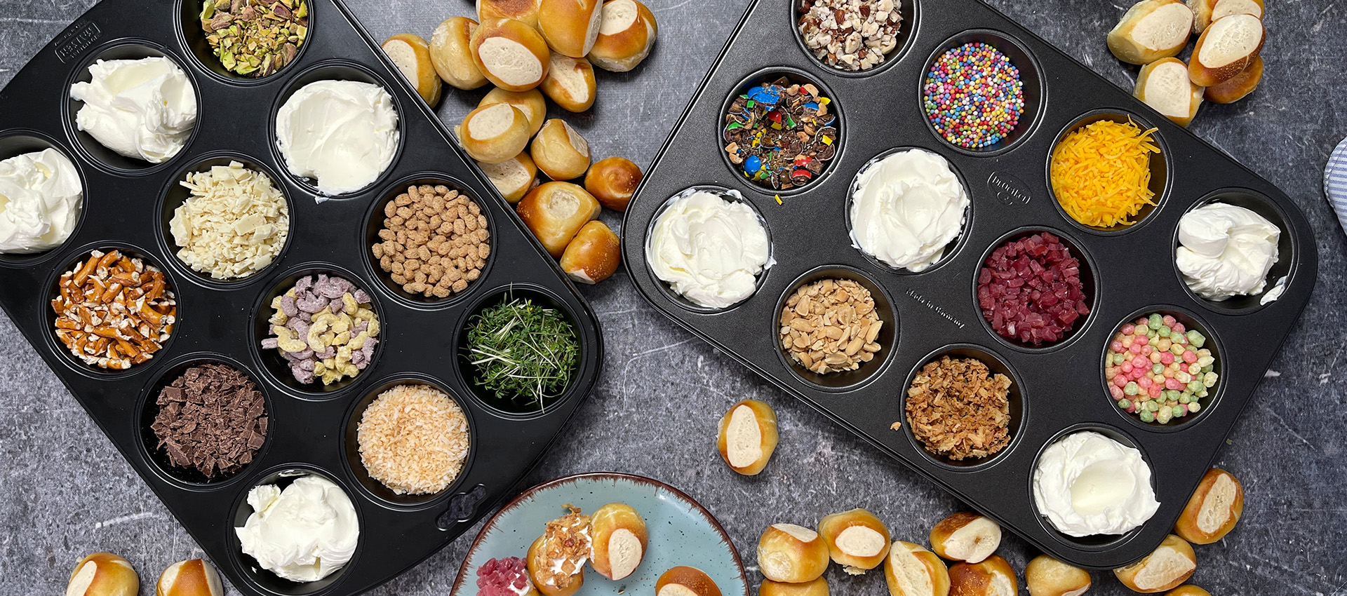 Dip-Platte mit Laugenkonfekt