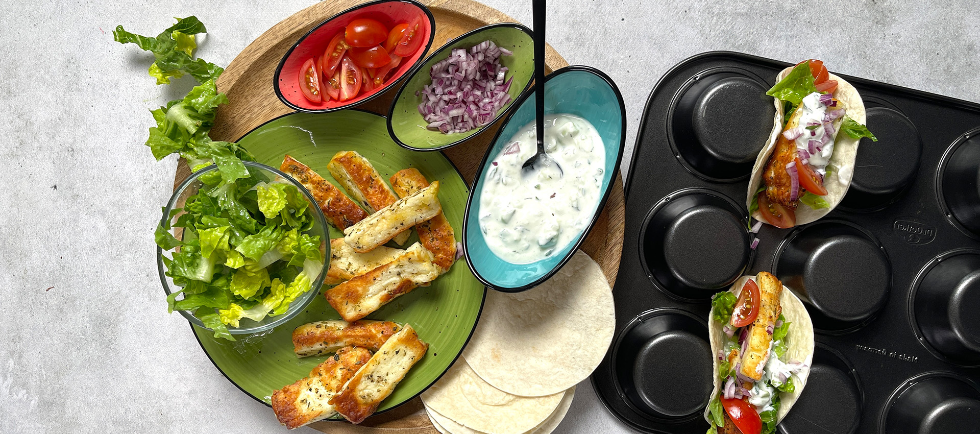Griechische Tacos mit Halloumi und Tzatziki