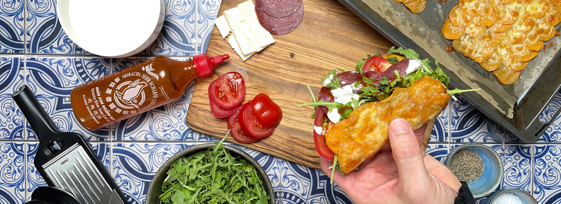 Kartoffelschnitten mit Feta-Hüttenkäsecreme