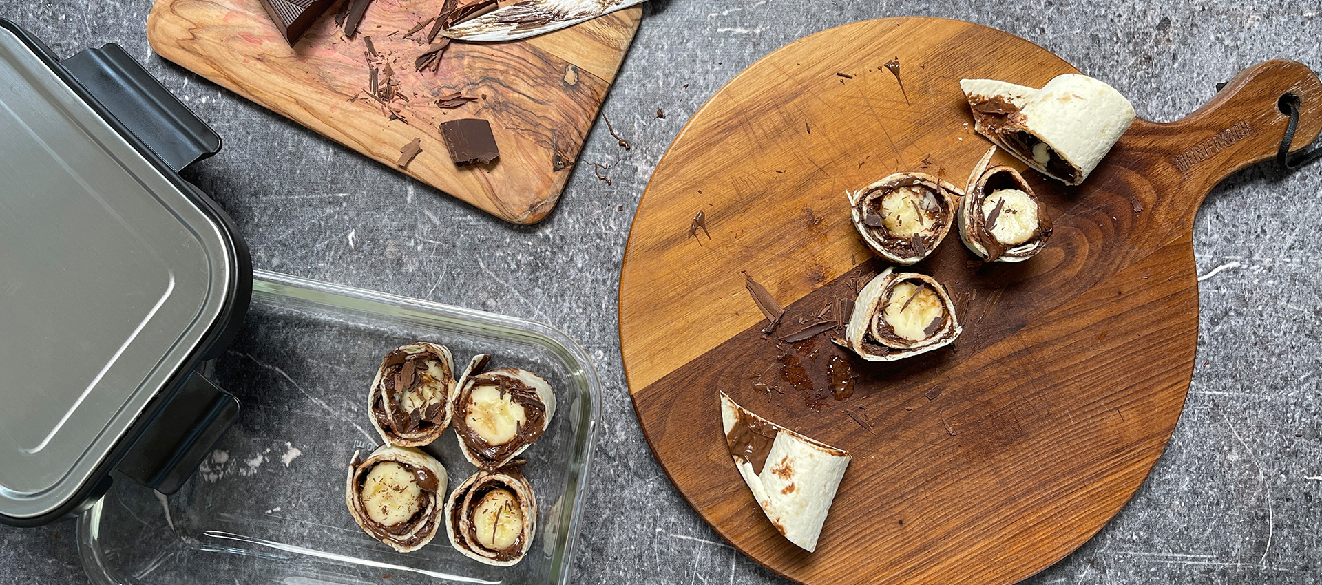 Tortilla-Rollen mit Banane & Nuss-Nougat-Creme