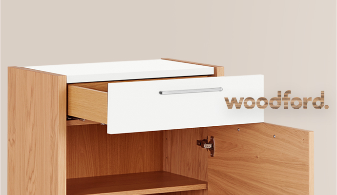 woodford, Nahaufnahme von Schuhkommode Lina mit weißer Schublade