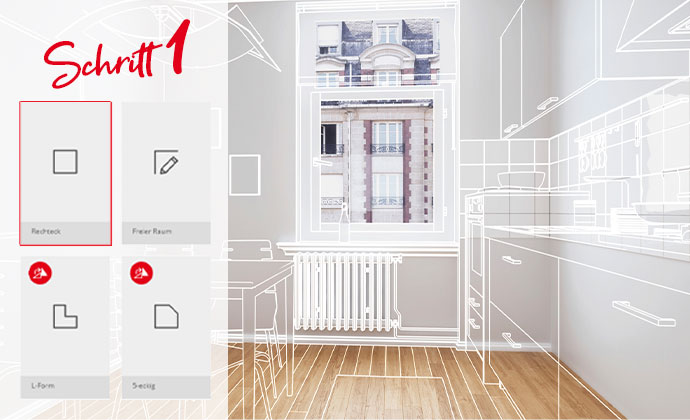 Online Küchenplaner Schritt 1: Grundriss erstellen und Küche planen