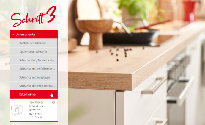 Höffner online Küchenplaner Schritt 3: Schränke, Ausstattung und Design der Küche online planen