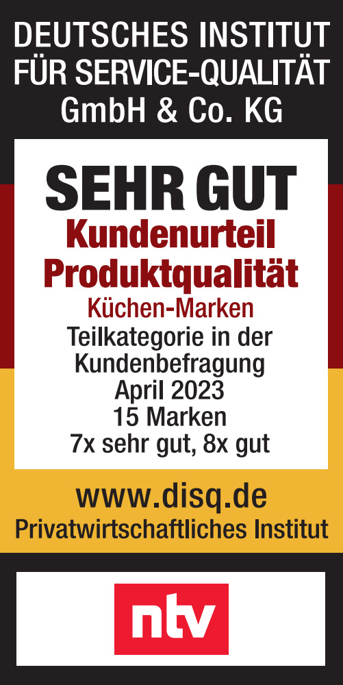 Auszeichnung SEHR GUT - Kundenurteil Produktqualität Küchenmarken