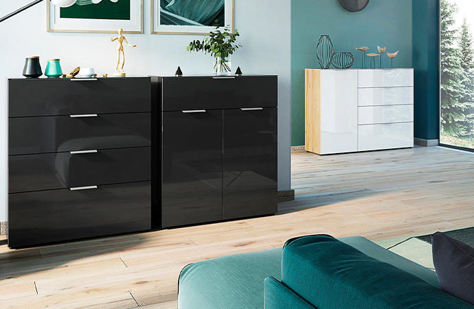 Kommoden mit hochglänzenden Fronten in Schwarz und Weiß