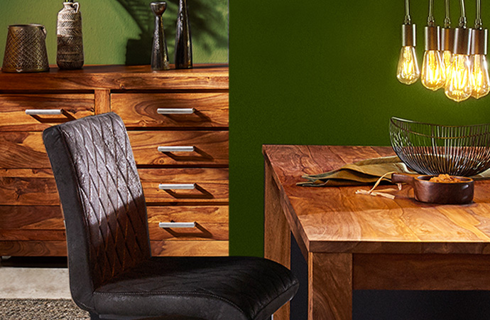 Esszimmermöbel mit markant gemasertem Sheesham-Holz 