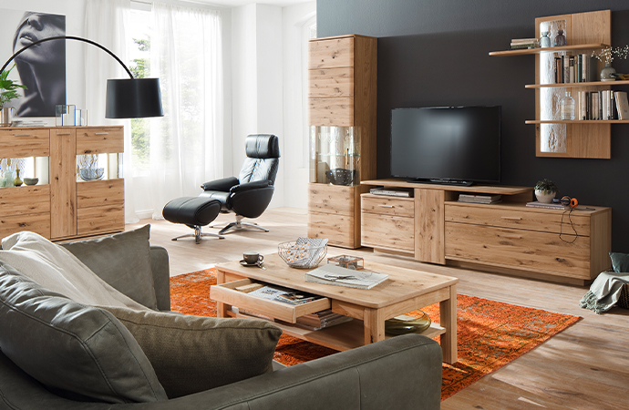 Zeitlose Wohnzimmermöbel aus Asteiche Bianco und Eiche Bianco