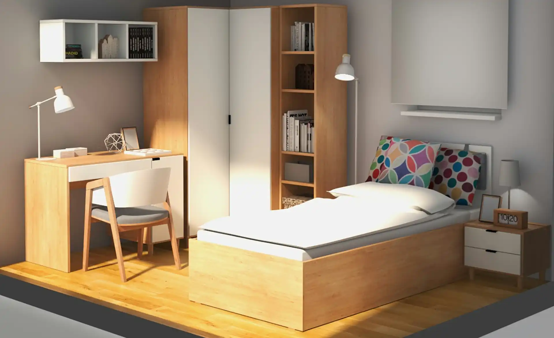 Eck-Kleiderschrank SIMPLE - Einrichtungsbeispiel