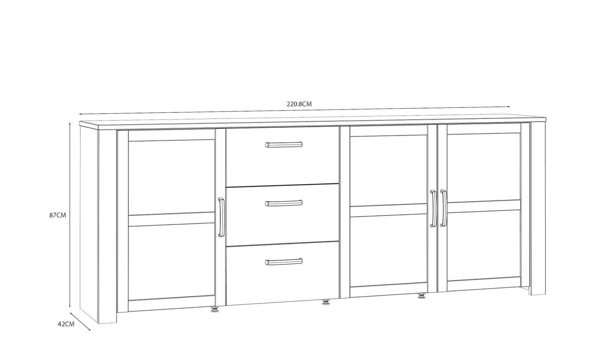 Sideboard TONEO Eiche Navy Blau 220 cm