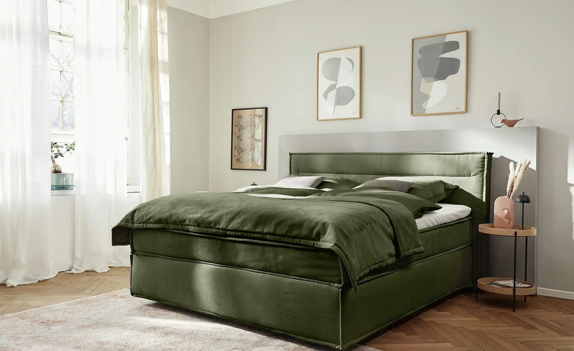 Boxspringbett JUSTB! 160x200 cm Grün - Einrichtungsbeispiel