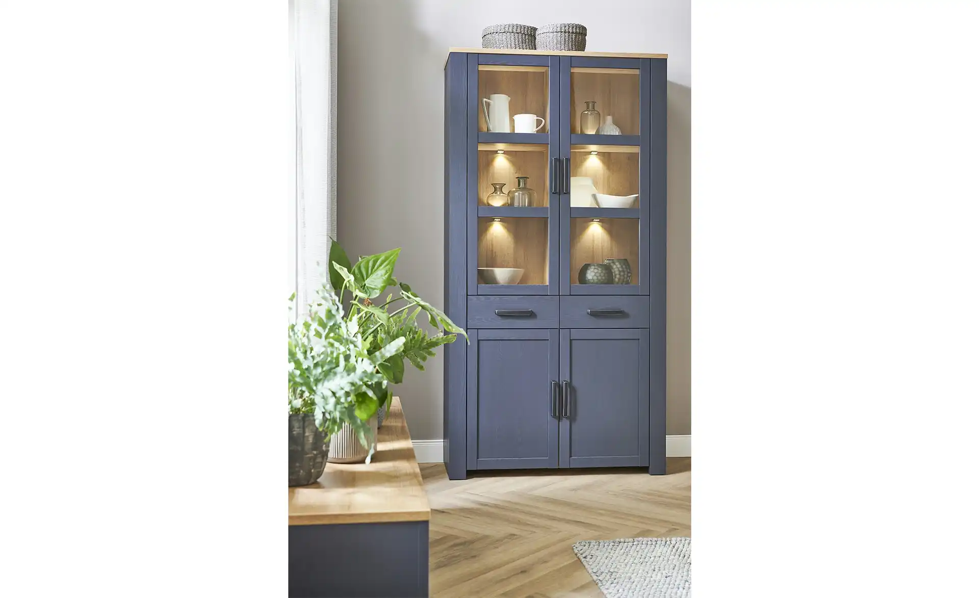 Doppelvitrine TONEO Eiche Navy Blau