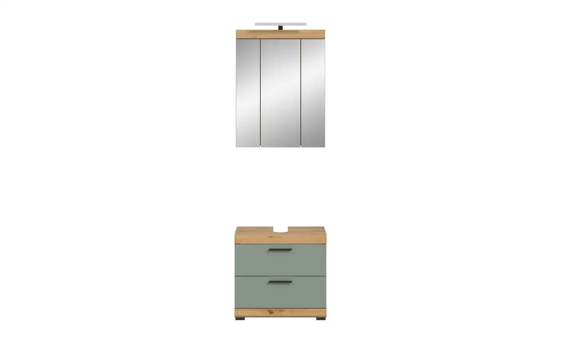 Badmöbel-Set SCHLOONSEE, 2 teilig, inklusive LED Beleuchtung, bestehend aus: Waschbeckenunterschrank, Spiegelschrank, LED Badaufsatzleuchte Schloonsee