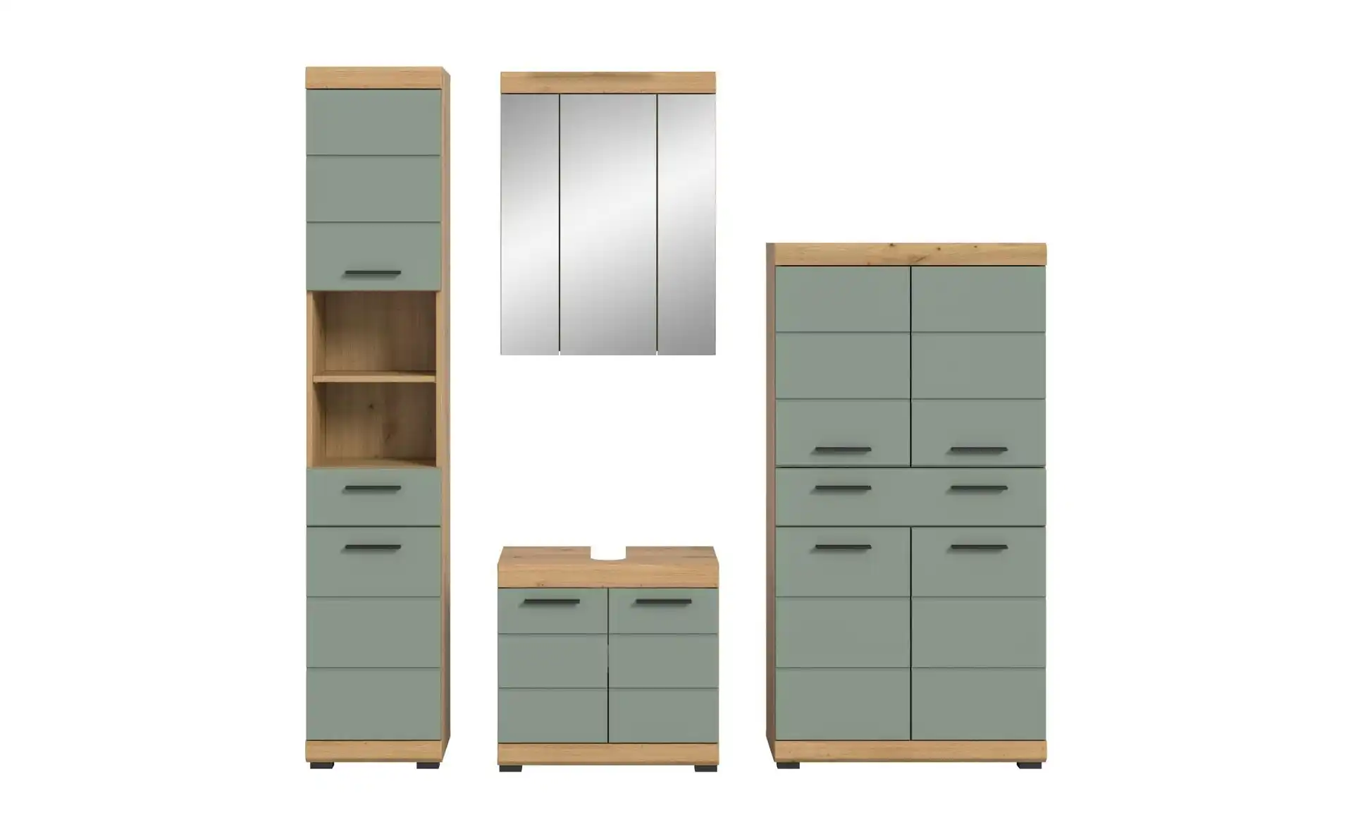 Badmöbel-Set SCHLOONSEE, 4 teilig, bestehend aus: Hochschrank, Waschbeckenunterschrank, Spiegelschrank, Midischrank Schloonsee