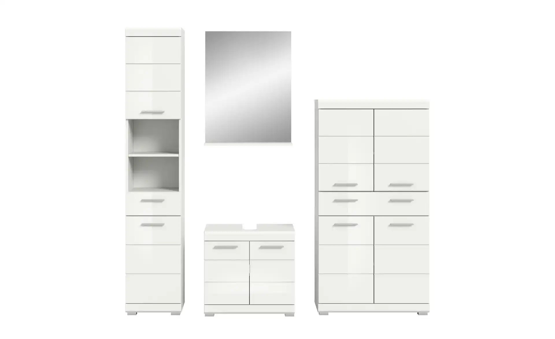 Badmöbel-Set SCHLOONSEE, 4 teilig, bestehend aus: Hochschrank, Waschbeckenunterschrank, Badspiegel, Midischrank Schloonsee
