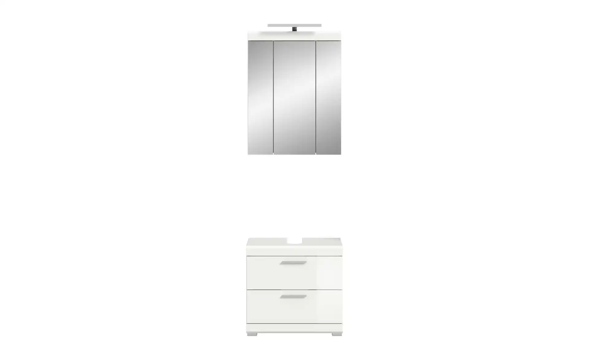 Badmöbel-Set SCHLOONSEE, 2 teilig, inklusive LED Beleuchtung, bestehend aus: Waschbeckenunterschrank, Spiegelschrank, LED Badaufsatzleuchte Schloonsee
