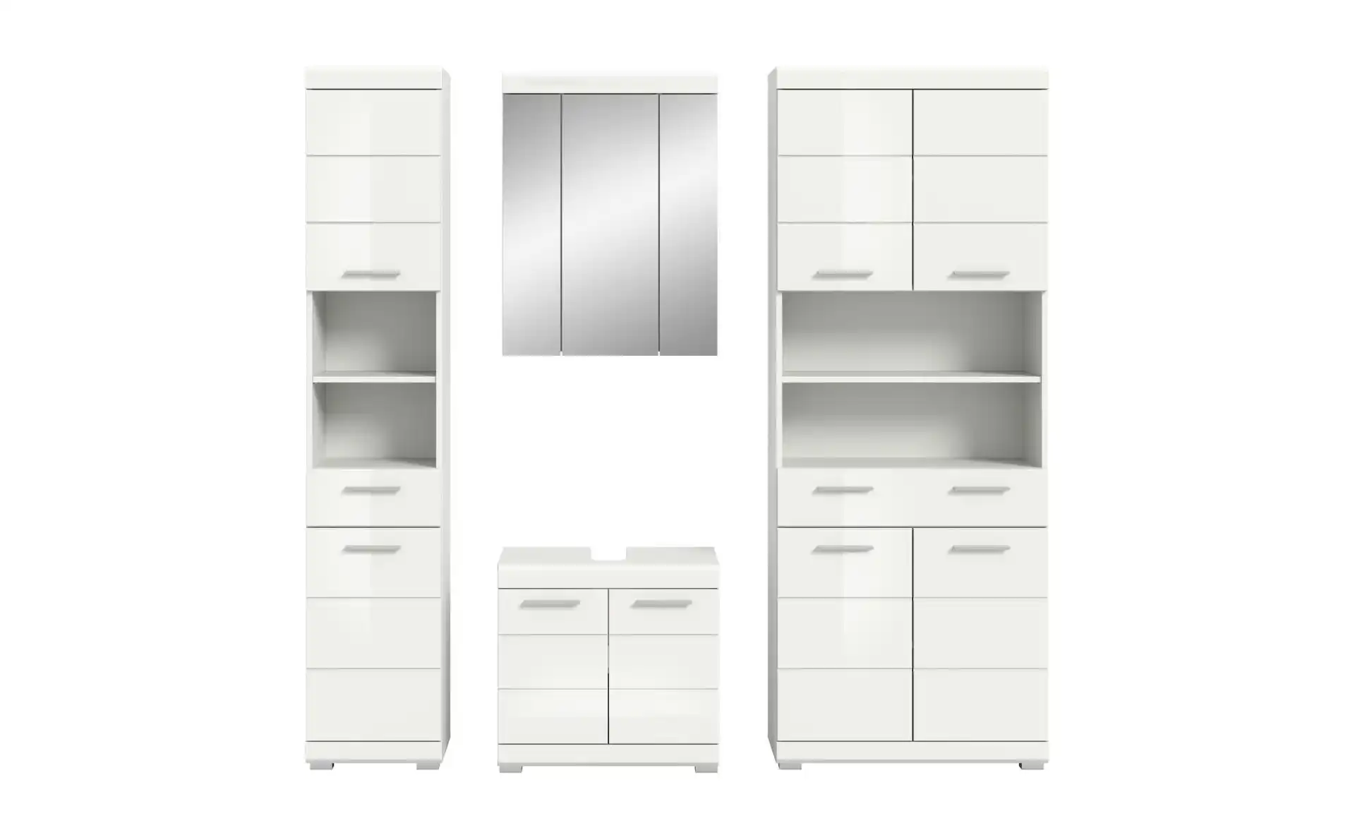 Badmöbel-Set SCHLOONSEE, 4 teilig, bestehend aus: Hochschrank schmal, WBU, Spiegelschrank, Hochschrank breit Schloonsee