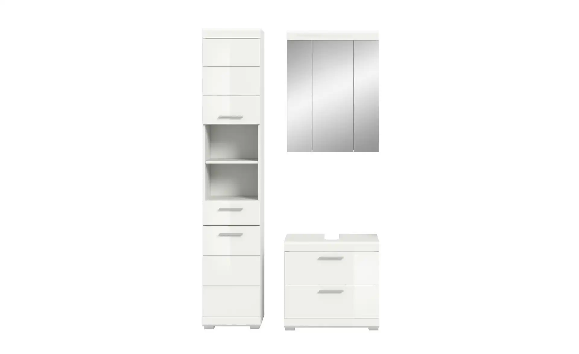 Badmöbel-Set SCHLOONSEE, 3 teilig, bestehend aus: Hochschrank, Waschbeckenunterschrank, Spiegelschrank, Hochschrank, Waschbeckenunterschrank, Spiegelschrank Schloonsee