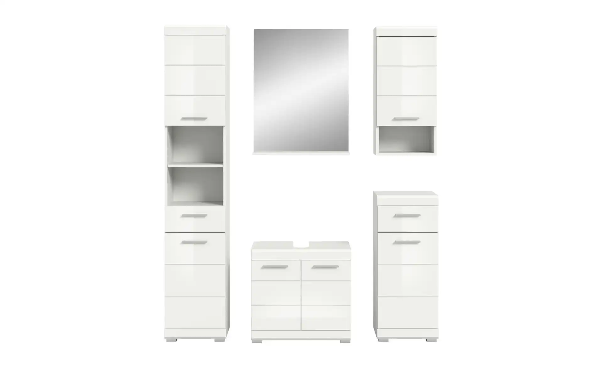 Badmöbel-Set SCHLOONSEE, 5 teilig, bestehend aus: Hochschrank, WBU, Spiegel, Unterschrank, Hängeschrank Schloonsee