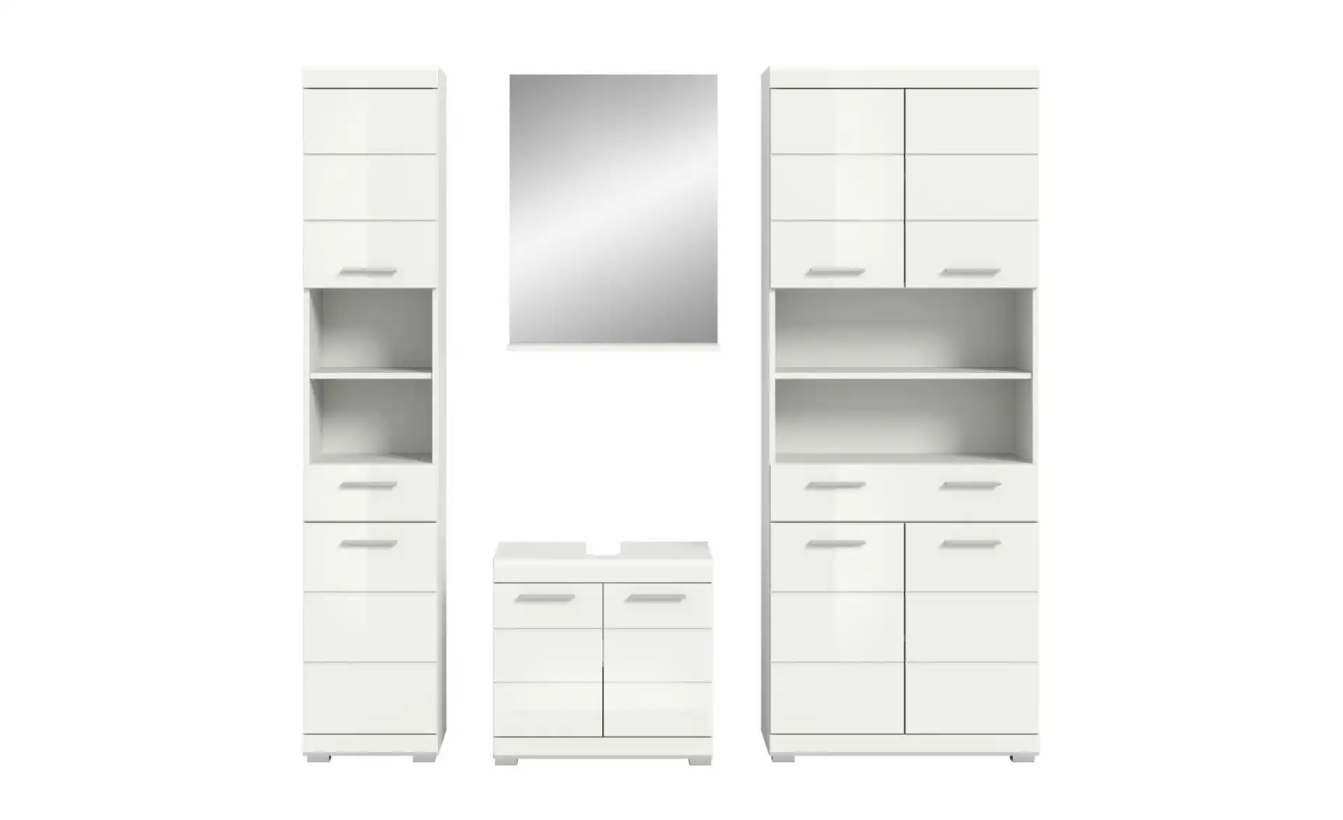 Badmöbel-Set SCHLOONSEE, 4 teilig, bestehend aus: Hochschrank, Waschbeckenunterschrank, Badspiegel, Hochschrank breit Schloonsee
