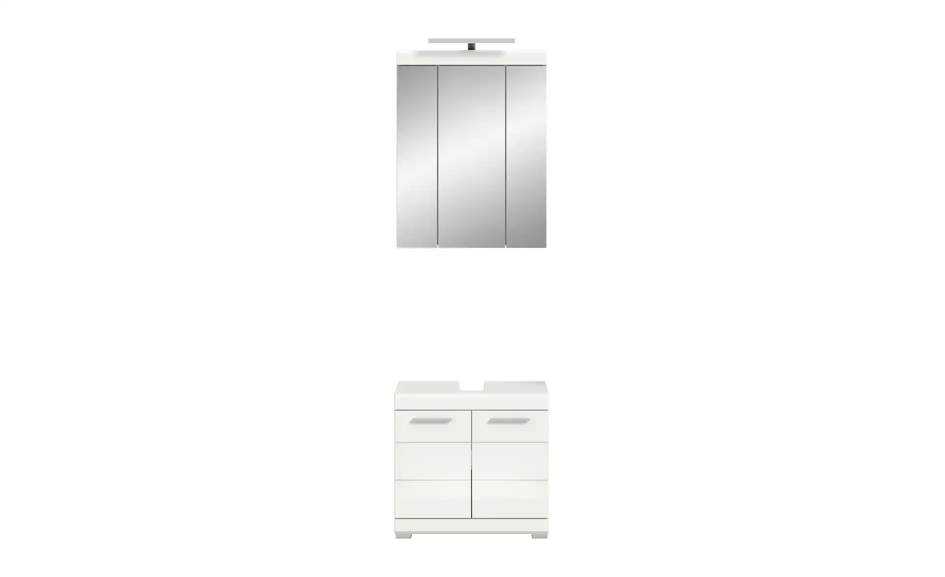 Badmöbel-Set SCHLOONSEE, 2 teilig, inklusive LED Beleuchtung, bestehend aus: Waschbeckenunterschrank, Spiegelschrank, LED Badaufsatzleuchte Schloonsee