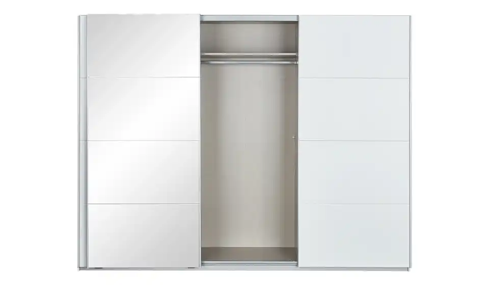 Schwebetürenschrank Coventry mit großer Spiegeltür, geöffnet