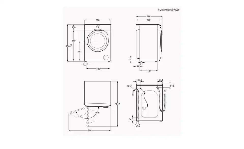 AEG Waschvollautomat LR6A668, Bemaßung