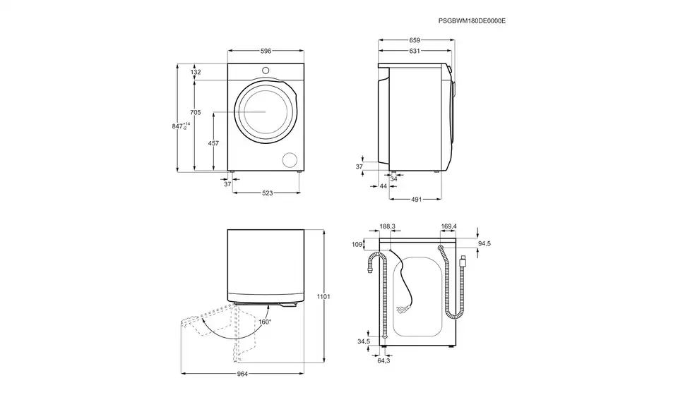AEG Waschvollautomat LR7A70690, Bemaßung
