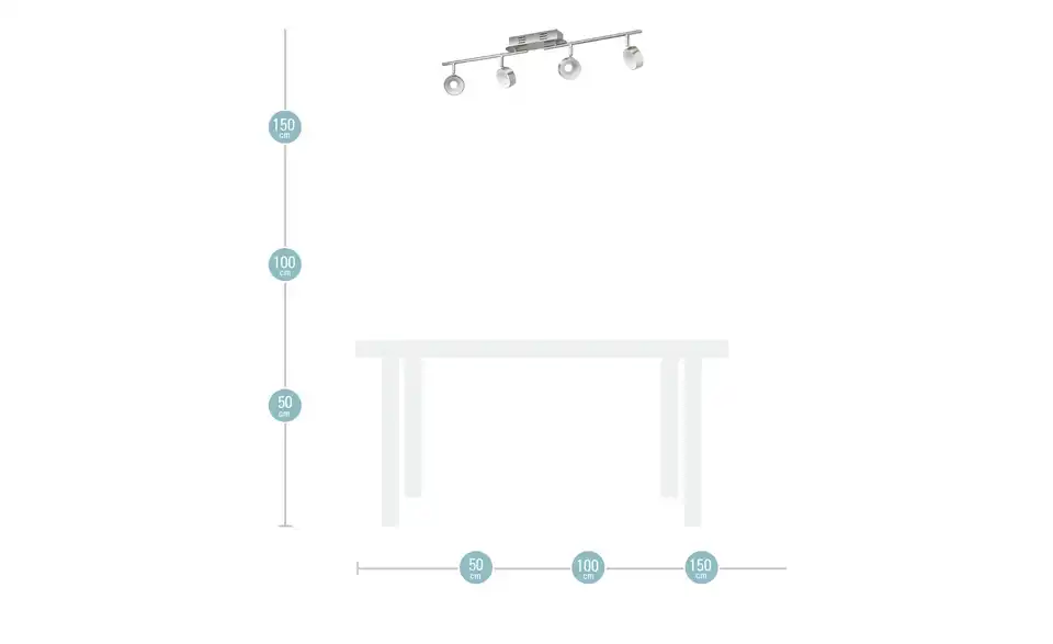KHG LED-Spot, 4-flammig Nickel matt, Bemaßung