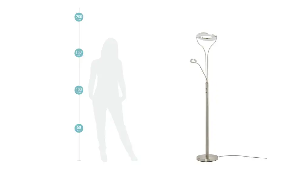 Meisterleuchten LED-Deckenfluter, 2-flammig, Chrom, Bemaßung