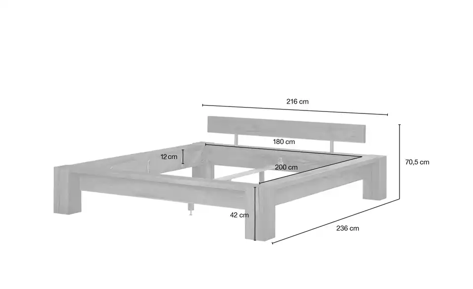 Bettgestell Kingston aus Massivholz, Bemaßung