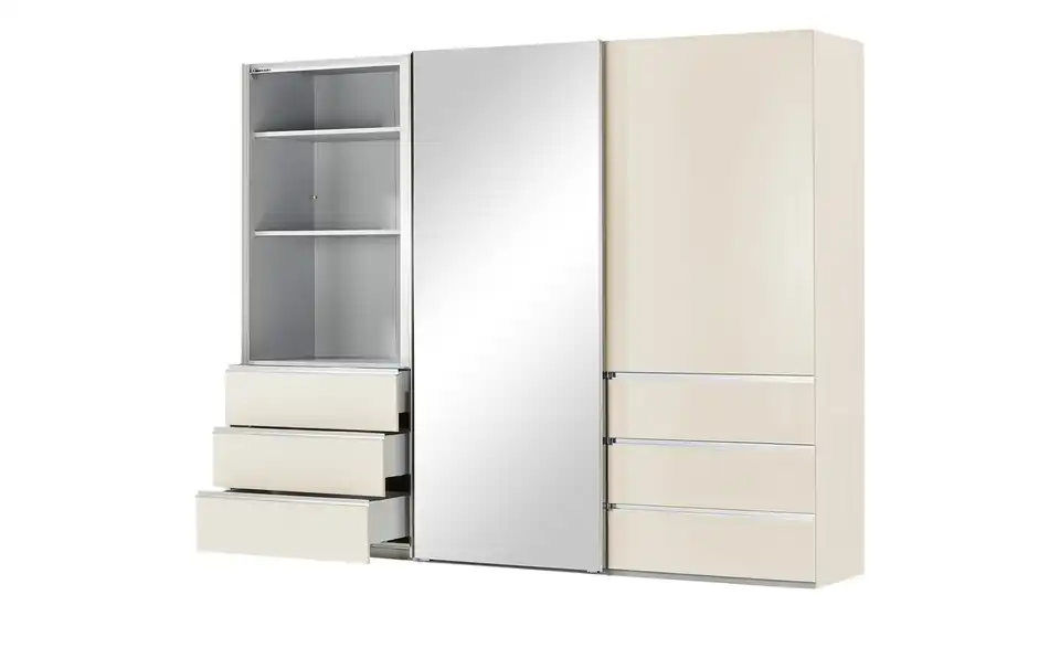 Schwebetürenschrank, 3-türig Mitta, geöffnet