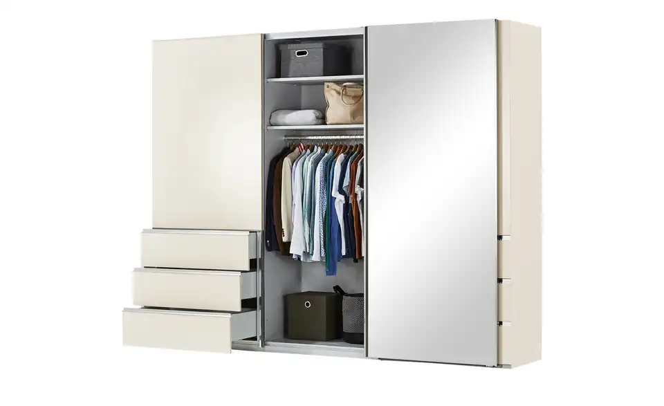 Schwebetürenschrank, 3-türig Mitta, geöffnet